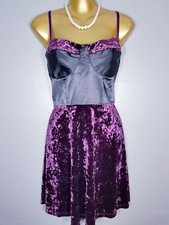 BNWT NEW NEXT RUNWAY DRESS SIZE 14 PARTY PURPLE BLACK STRETCH VELOUR 34" HO935