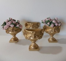 Dolls House 1 / 12 Th Scale Ornate Half Planters Gold Set Of Four