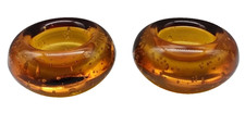 IKEA Amber Glass Votive Candle Holder Pair Controlled Bubble 15234 Paperweight
