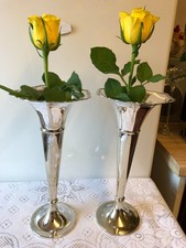Pair of Antique EPNS Silver Plated  Trumpet Bud Vases 28 cm tall 
