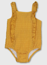 Baby Girls Mustard Frill Swimsuit With Integrated Nappy 3-6 Months
