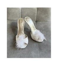 Boux Avenue Feather Trimmed High Heel Mules Ivory Heel Size Uk 4.5/ EU 37.5