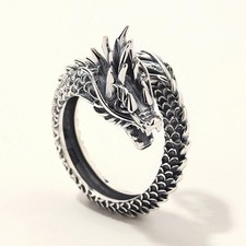 Vintage Dragon Adjustable Ring 925 Sterling Silver Plt Womens Men Jewellery Gift