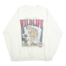 TOBOGGAN Mens White Wildlife Graphic Crew Neck XL Cotton Blend Sweatshirt