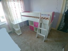 Stompa Girl Mid Sleeper Bed Single White Pink Desk Drawers Cupboard Chair