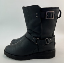 UGG Maddox Womens Black Leather Wedge Biker Boots Buckle Strap UK 5.5