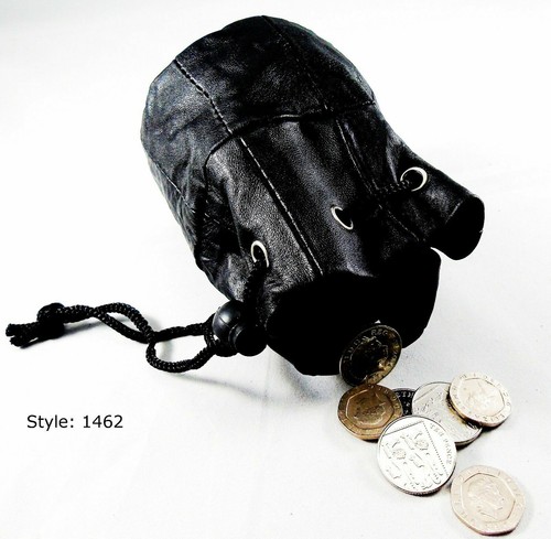 Black soft leather drawstring - soft,