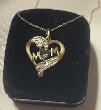 MOM Pendant 10k Gold Heart Cut Mystic Topaz & Diamond CHIP on 10k Necklace