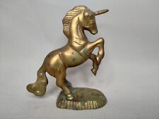 Brass Unicorn Figurine Rearing Up Vintage Statue Mythical 6" Tall