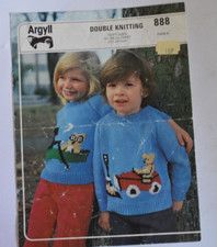 knitting pattern jumper child's owl & pussy cat & teddy design dk