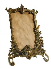 Old Ornate Baroque Style Brass Photo Frame On Easel Stand And Glazed