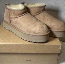 Ugg Ultra Mini Boots 100% sheepskin Uk 6 light tan beige sand 1.5" sole BNIB