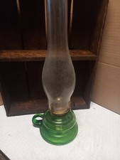 Vintage Green Glass Oil Lamp And Funnel.