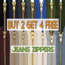 BUY 2 GET 4 FREE Metal Yellow Gold Brass Zip Trousers Jeans Zipper Closed End
