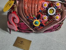 Bracher Emden Buckle Purse Raspberry Snakeskin Leather Embellished New