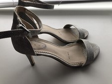 Debut (Debenhams) Silver Glittery Ankle strap Heels Size 4