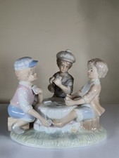 Vintage Spanish Porcelain Figurine – Three Children Playing Cards – Lladro Styl