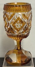Antique Biedermeier Bohemia Amber Cut Glass Chalice Goblet RARE