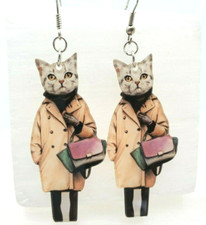 Lady Cat lovers Fancy dress hand bag earrings funky novelty jewelry gift 