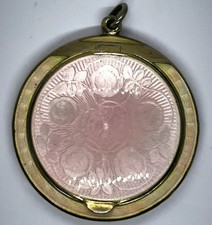 Antique Sterling Silver Art Deco Guilloche Enamel  Compact Pendant