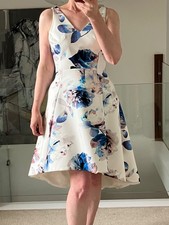 Coast Occasion Dress Wedding/Party/ Races Ivory/Blue Floral Size 8