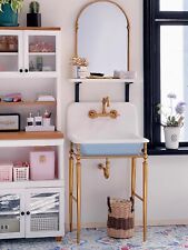 1:6 miniature dollhouse Retro Sink with Faucet doll Bathroom Wash Basin Mirror