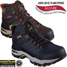Skechers Mens Walking Boots Hiking Arch Fit Blue Black Waterproof 204634 Raveno