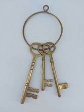 Set Of 3 Vintage Large Decorative Brass Skeleton Keys Wall Hanging Display