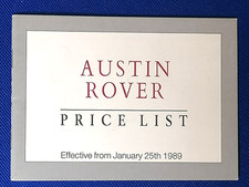 1989 AUSTIN ROVER PRICE LIST