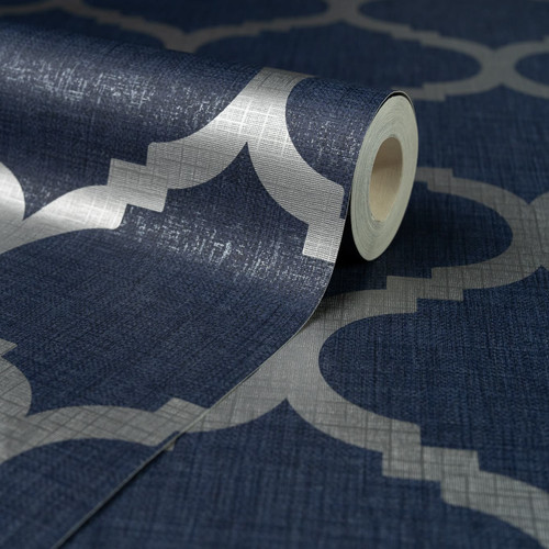 Navy blue wallpaper trellis - navy,