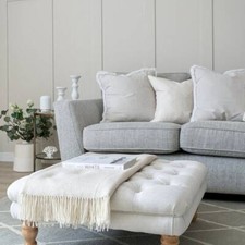 Square Chesterfield Buttoned Large Footstool  Coffee Table  Faux Linen Fabric