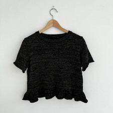 Zara Knit Cropped Sparkly Top with Frilled Hem - Size M - Good Condition