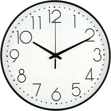 Fdit 8 Inch Silent Wall Clock Non Ticking with Clear Glass Front, Easy to Read 