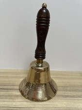 Vintage Brass And Wood Hand Bell School Bell Working 