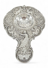 Antique Edwardian 1900 Sterling Silver Tea Cup Strainer Sieve Angels Cherubs 925