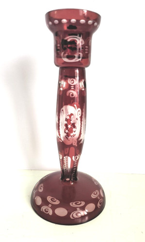 Vintage cranberry glass candle - vintage,
