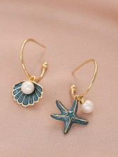 Gold Starfish Shell Hoop