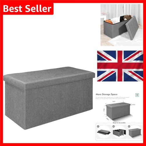 Grey linen storage ottoman - linen,
