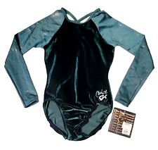 GK Elite Carly Patterson VTG Green Velvet Sparkle LS Dance Leotard AM Adult M