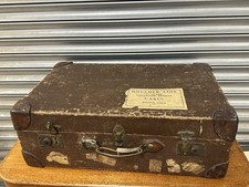 Vintage Harrods London Travel Suit Case With Leather Corners And Old Labels