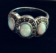 Fire Opal 3 stone Marcasite
