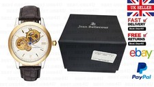 JEAN BELLECOUR REDH6 GOLD AND SILVER TONE AUTOMATIC  UNISEX BLACK LEATHER WATCH