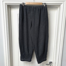 Poetry Trousers Womens UK 12 Grey Linen Cotton Wide Leg Crinkle Elasticated Crop