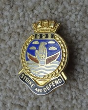 Vintage Royal Navy Brass and Enamel 899 Squadron STRIKE AND DEFEND Pin Badge