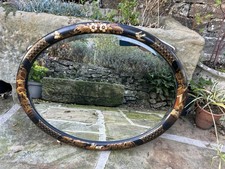 Antique Black Lacquered Chinoiserie Mirror Oval Bevelled Large 69cm