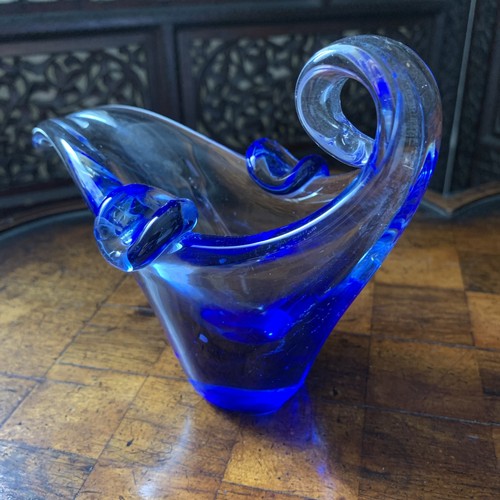 Blue art glass ashtray - blue, elegant
