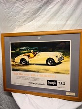 Large Triumph TR 3 advertisement poster in frame