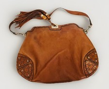Vintage GUCCI Indy Tassel Shoulder Bag Hobo Brown Leather Italy Women Used