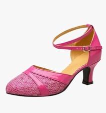 Women's Ballroom Tango Latin Dancing Shoes Sequin Dance Chunky Heels felt bottom