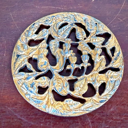 Small brass floral trivet - floral,